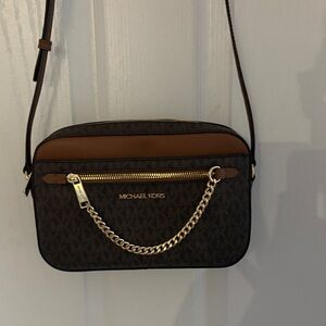 Michael Kors Dark Brown and Gold Chain Crossbody Bag